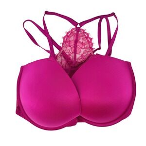 Victoria's Secret Very Sexy Push-Up Bra Magenta Lace Racerback 34DDD Front Close